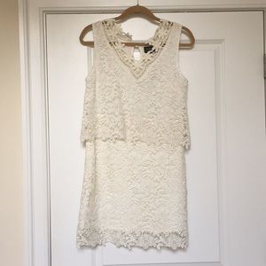 Everly Crochet Overlay White Dress
